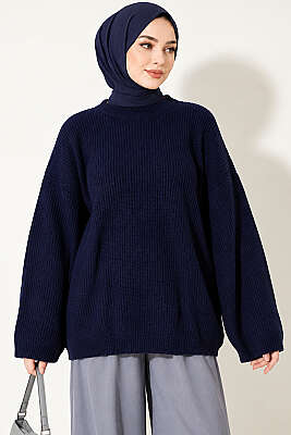 Selanik Örgü Oversize Triko Tunik Lacivert - Tunik