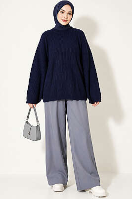 Selanik Örgü Oversize Triko Tunik Lacivert - Tunik