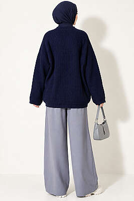 Selanik Örgü Oversize Triko Tunik Lacivert - Tunik