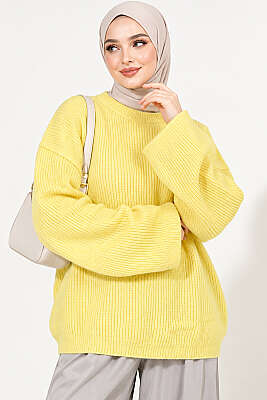 Selanik Örgü Oversize Triko Tunik Sarı - FİXAY