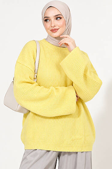 Selanik Örgü Oversize Triko Tunik Sarı - Tunik