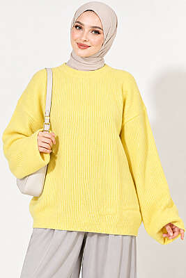 Selanik Örgü Oversize Triko Tunik Sarı - Tunik