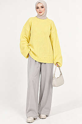 Selanik Örgü Oversize Triko Tunik Sarı - Tunik