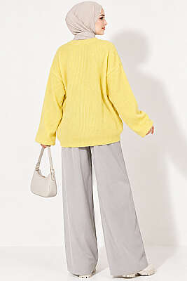 Selanik Örgü Oversize Triko Tunik Sarı - Tunik