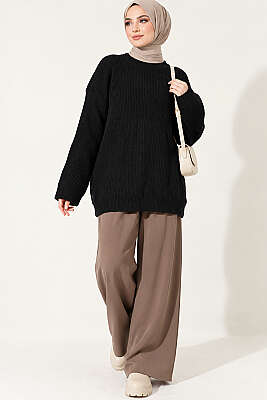 Selanik Örgü Oversize Triko Tunik Siyah - Tunik