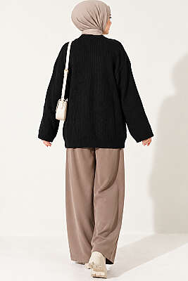 Selanik Örgü Oversize Triko Tunik Siyah - Tunik