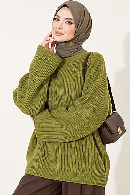 Selanik Örgü Oversize Triko Tunik Yeşil - FİXAY
