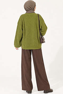 Selanik Örgü Oversize Triko Tunik Yeşil - Tunik