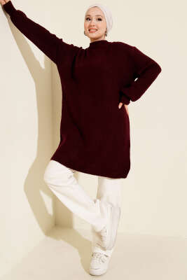 Selanik Örgü Yumoş Triko Tunik Bordo - Tunik