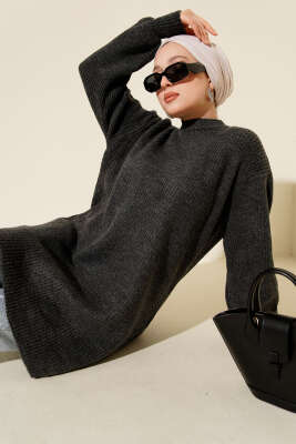 Selanik Örgü Yumoş Triko Tunik Füme - VANİZA TRİKO