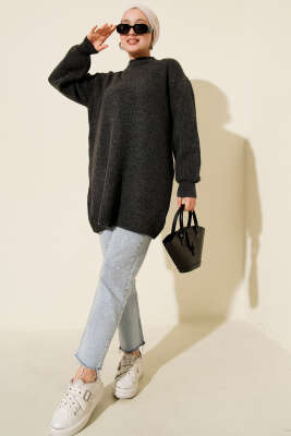 Selanik Örgü Yumoş Triko Tunik Füme - Tunik