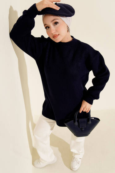 Selanik Örgü Yumoş Triko Tunik Lacivert - Tunik