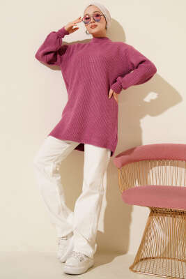 Selanik Örgü Yumoş Triko Tunik Magenta - Tunik