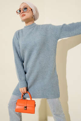 Selanik Örgü Yumoş Triko Tunik Mavi - VANİZA TRİKO