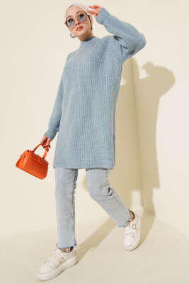 Selanik Örgü Yumoş Triko Tunik Mavi - Tunik