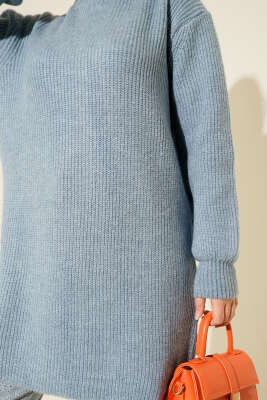 Selanik Örgü Yumoş Triko Tunik Mavi - Tunik