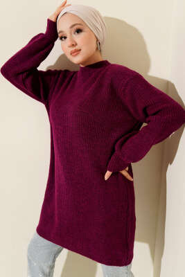 Selanik Örgü Yumoş Triko Tunik Menekşe - VANİZA TRİKO