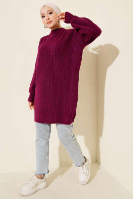 Selanik Örgü Yumoş Triko Tunik Menekşe - Tunik