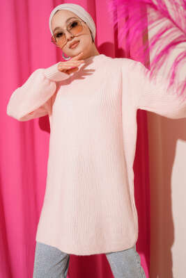 Selanik Örgü Yumoş Triko Tunik Pudra - VANİZA TRİKO