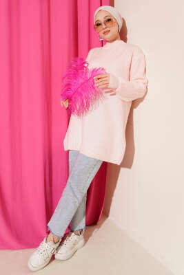 Selanik Örgü Yumoş Triko Tunik Pudra - Tunik