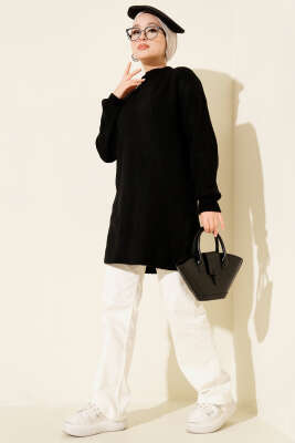 Selanik Örgü Yumoş Triko Tunik Siyah - Tunik