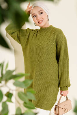 Selanik Örgü Yumoş Triko Tunik Yağ Yeşili - VANİZA TRİKO