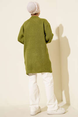 Selanik Örgü Yumoş Triko Tunik Yağ Yeşili - Tunik