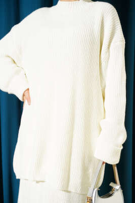 Selanik Örgülü Etekli Triko İkili Takım Ekru - İkili Takım