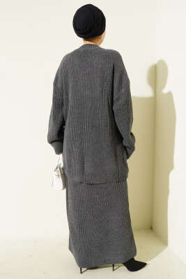 Selanik Örgülü Etekli Triko İkili Takım Füme - İkili Takım