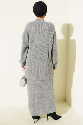 Selanik Örgülü Etekli Triko İkili Takım Gri - İkili Takım