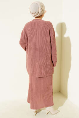 Selanik Örgülü Etekli Triko İkili Takım Gül Kurusu - İkili Takım