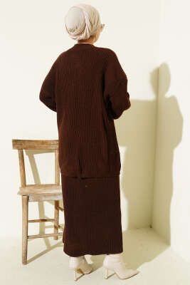Selanik Örgülü Etekli Triko İkili Takım Kahve - İkili Takım