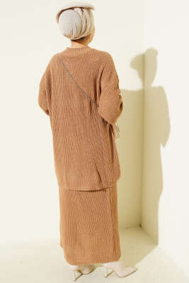 Selanik Örgülü Etekli Triko İkili Takım Latte - İkili Takım