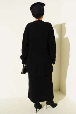 Selanik Örgülü Etekli Triko İkili Takım Siyah - İkili Takım