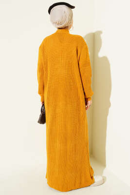 Selanik Örgülü Uzun Triko Hırka Camel - Hırka