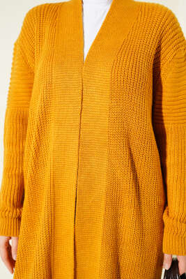 Selanik Örgülü Uzun Triko Hırka Camel - Hırka