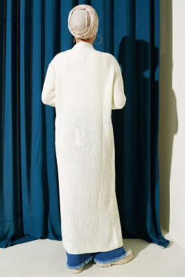 Selanik Örgülü Uzun Triko Hırka Ekru - Hırka