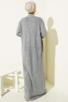 Selanik Örgülü Uzun Triko Hırka Gri - Hırka