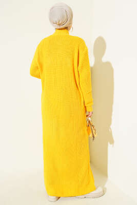 Selanik Örgülü Uzun Triko Hırka Hardal - Hırka