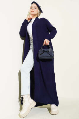 Selanik Örgülü Uzun Triko Hırka Lacivert - RAFİMİX