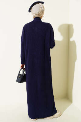 Selanik Örgülü Uzun Triko Hırka Lacivert - Hırka