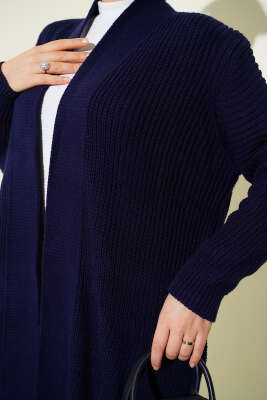 Selanik Örgülü Uzun Triko Hırka Lacivert - Hırka