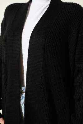 Selanik Örgülü Uzun Triko Hırka Siyah - Hırka