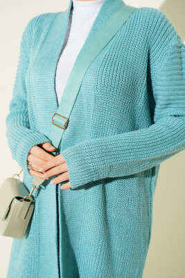 Selanik Örgülü Uzun Triko Hırka Turkuaz - Hırka