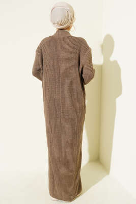 Selanik Örgülü Uzun Triko Hırka Vizon - Hırka