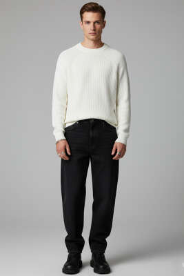 Selanik Örme Erkek Triko Kazak Ekru - Erkek Kazak