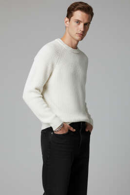 Selanik Örme Erkek Triko Kazak Ekru - BY MAMİ