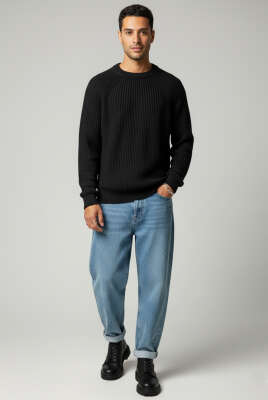 Selanik Örme Erkek Triko Kazak Siyah - Erkek Kazak