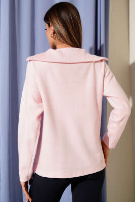 Selanik Yaka Fermuarlı Sweatshirt Pembe - Kadın Giyim Modelleri