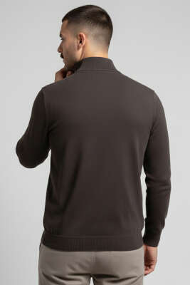 Selanik Yarım Fermuarlı Erkek Sweatshirt Acı Kahve - Günün Seçilenleri